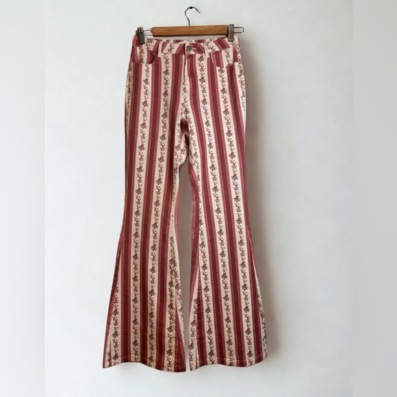 Altar'd State Red and Cream Floral Stripe Flare Pants (NWOT) - Picture 2 of 3
